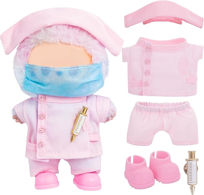 Compatible with Labubu Doll Medical Nurse Outfits Clothes and Accessories Set Designer,17cm Doll Clothes Outfits Use for Labubu(Pink)