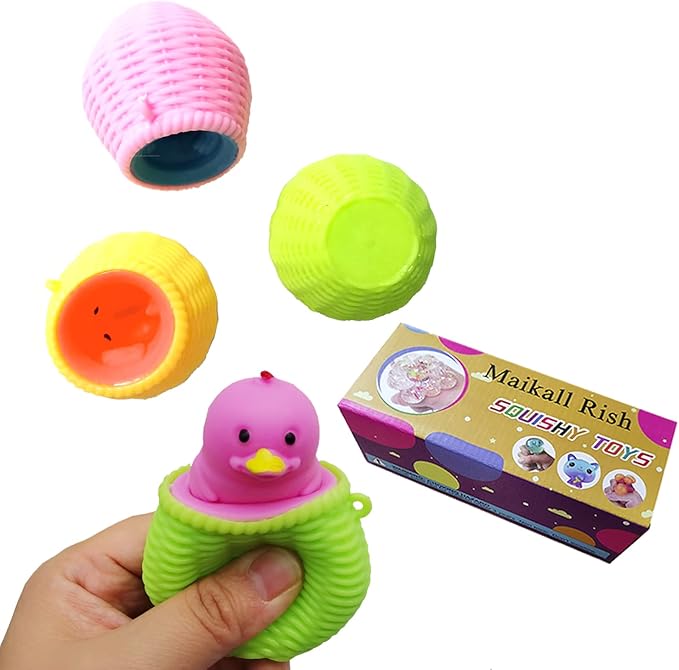 Chick Stress Squeeze Toy 3 Pack Cute Animal Pop Out Funny Toys Anti Stress Soft Sensory Toys for Adults Kids Boys Girls Easter Gifts (Boxed)