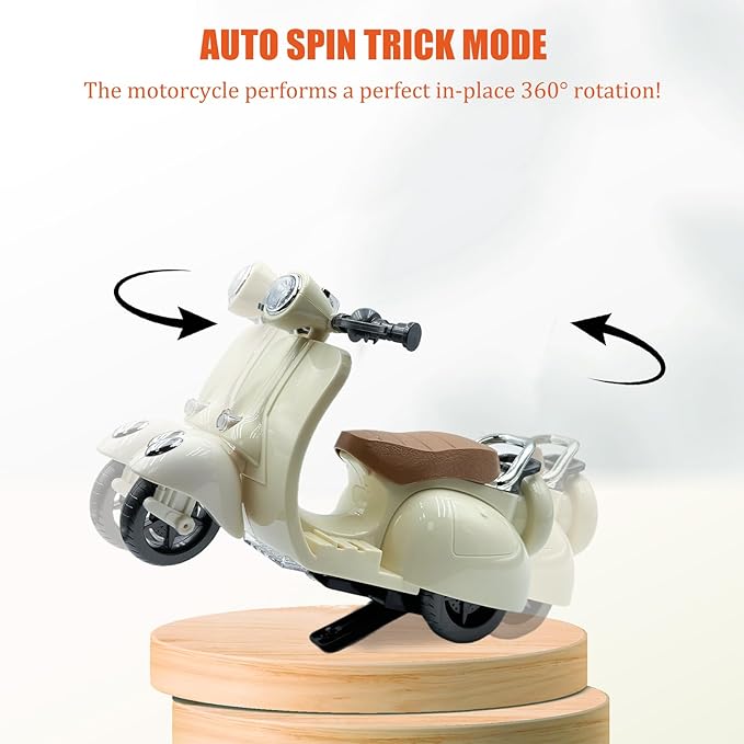 Electric Doll Scooter for 17cm Doll,Funny Doll Accessories with Music and Lights, 360° Rotatable Plastic Scooter Decoration Batteries Not Included (White)