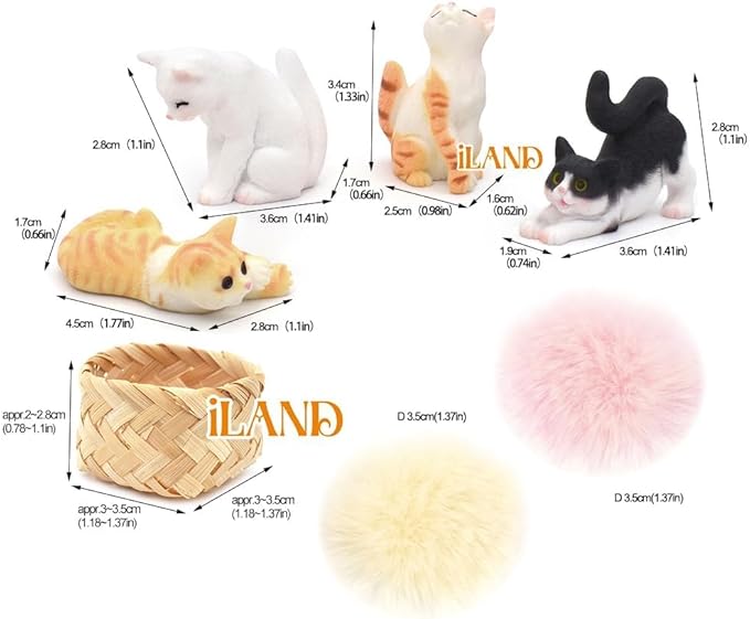 iland Cat Figurines,1/12 Scale Dollhouse Accessories,Realistic Mini Cat for Dollhouse Decor & Cake Toppers
