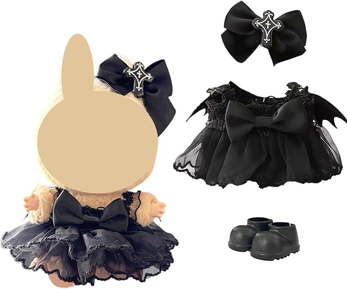 Ezcora 3 Sets Magic Dress-Up Clothes for 17cm Dolls, Bat, Witch, Bunny, Cat & Fantasy Outfits, 6.7-Inch Plush Doll Accessories with Colorful Shoes and Glasses, Kawaii Idea (No Dolls)