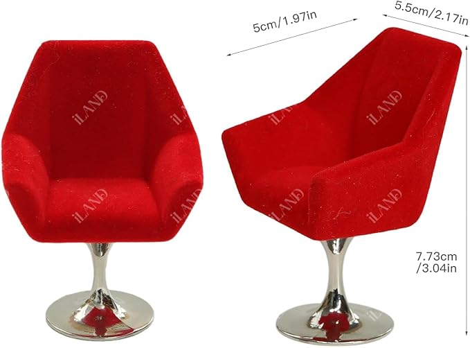 iLAND Dollhouse Furniture and Accessories Set, Miniature Swivel Chair & Carpet Modern for Dollhouse Livingroom (Red)