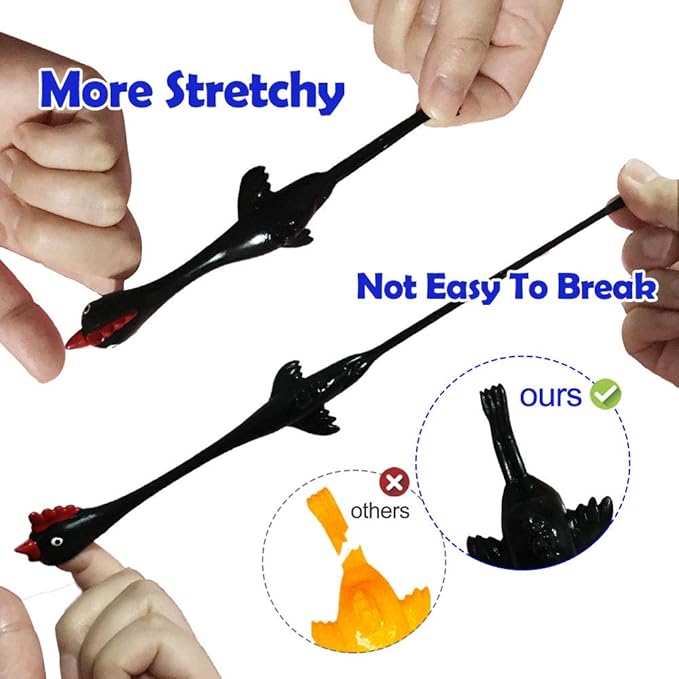 Flingers Slingshot Chicken Flying Toys, Rubber Chicken Stress Gag Gifts for Kids (Black Red 30 Pcs)