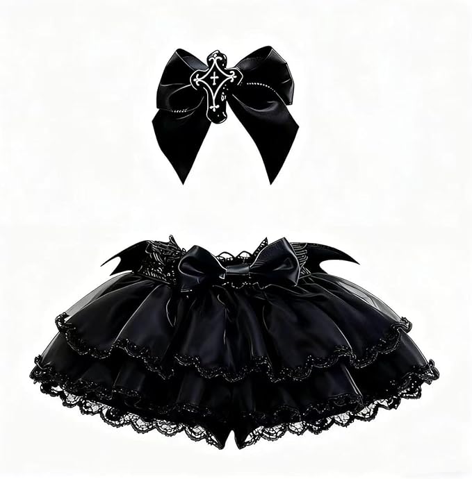 17cm Doll Clothes (NO Doll), Cute and Premium Dolls Outfit with Black Lace Dress with Devil Wings+Cross Bow (Black Dress)