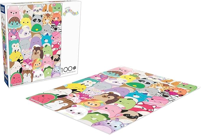 Buffalo Games - Squishmallows Buddies 100 Piece Jigsaw Puzzle, Family Puzzle Ages 6+, Made in USA, Recycled Premium Board, Full-Color Poster