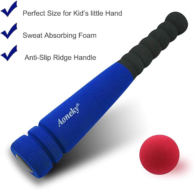 Aoneky Soft Foam Baseball Bat and Ball Set for Toddlers 1-3, 11.8 Inch All-Foam Safety T Ball Toy for Indoor Outdoor Play, Lightweight Mini Bat with Easy Grip (Blue)