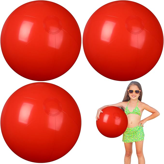 4 Pcs 12 Inch Solid Red Beach Balls Inflatable Beach Balls Bulk Large Blow up Pool Game Toys for Summer Beach