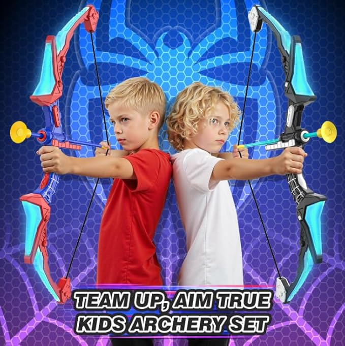 2 Pack of Kids Bow and Arrow Set, LED Light Up Archery Toy Set with 14 Suction Cup Arrows, Detachable Target, Indoor Outdoor Hunting Play Gift Toys for Kids, Boys & Girls Ages 6-12