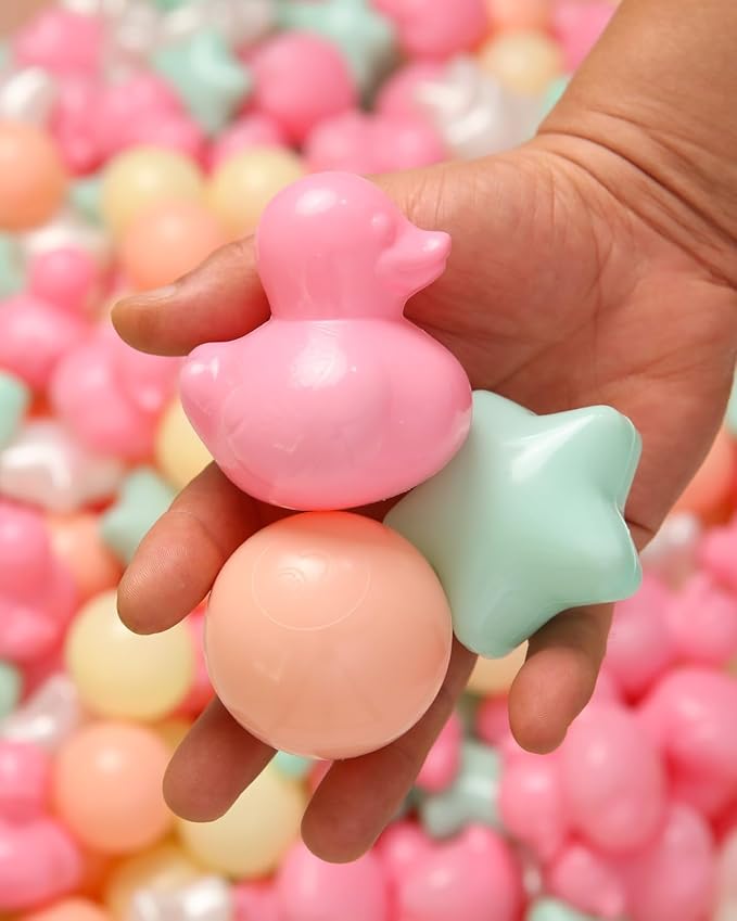 TRENDPLAY Ball Pit Balls Shapes Pastel, Duck Star Shape Non Toxic for Toddlers Kids Baby Girls Boys Dogs Soft Play,Party, 50 100 200