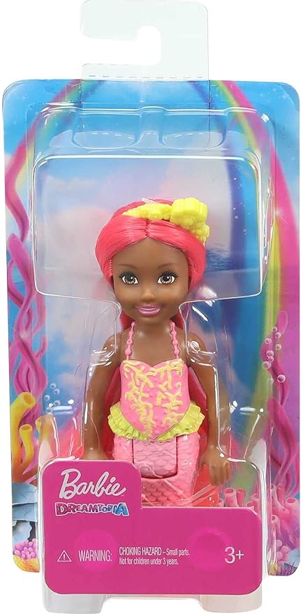 Barbie Dreamtopia Chelsea Mermaid Doll with Coral-Colored Hair & Tail, Royal Headband Accessory, Small Doll Bends at Waist