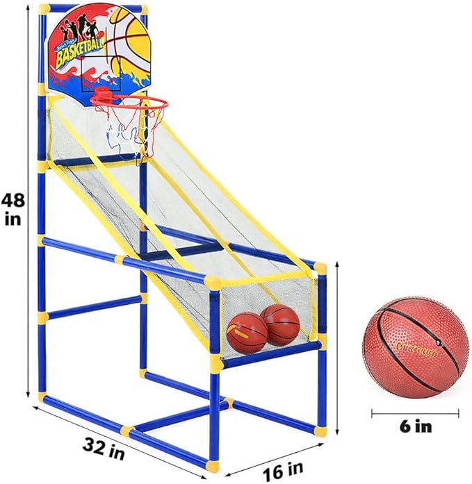Liberty Imports Kids Arcade Basketball Game Set with Automatic Ball Return, Indoor Mini Basketball Hoop Shooting Game, Includes 2 Inflatable Balls and Pump, Easy Assembly Basketball Toy for Boys