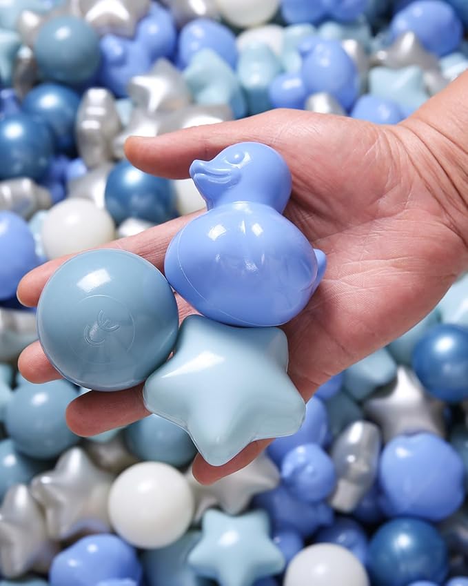 TRENDPLAY Ball Pit Balls Shapes Pastel, Duck Star Shape Non Toxic for Toddlers Kids Baby Girls Boys Dogs Soft Play,Party, 50 100 200