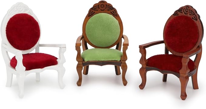 Dollhouse Chair Miniature Furniture Retro Vintage Chair Wooden Accessories 1:12 Chairs Upholstered Victorian Carved Armchair for Christmas Decoration Ornament (C)