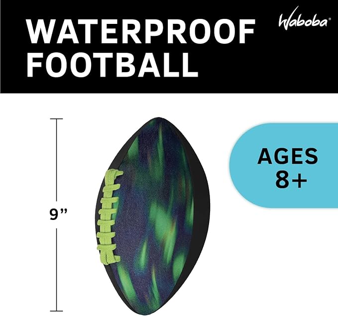 Waboba Sport Water Football – Perfect Beach Essential Toy for Pool & Beach Games – Waterproof Skin & Non-Slip Grip – 9 Inch Football for Kids & Adults Ages 8 & Up - Green