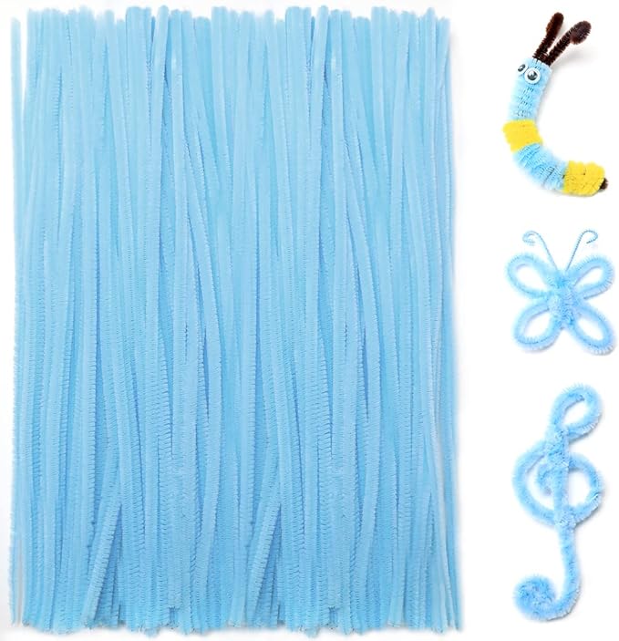 Praisebank Light Blue Pipe Cleaners for Crafts, 200pcs, Chenille Stems for DIY Projecets, Arts & Crafts Supplies for Festival Party Decorations