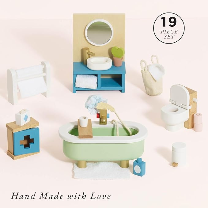 Le Toy Van - Daisylane Bathroom Premium Wooden Toys Dolls House Accessories |Playset For Doll House | Girls Dolls House Furniture Sets - Suitable For Ages 3+