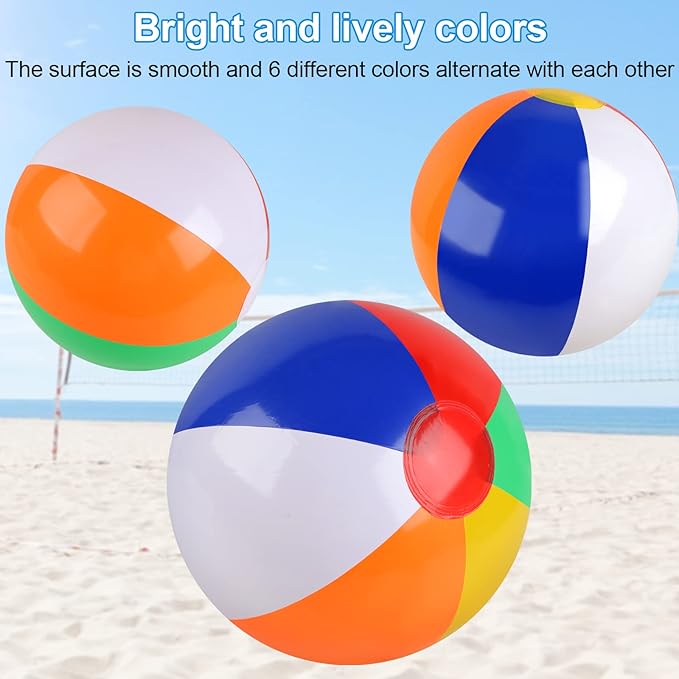 6 Pack Beach Balls, 10 Inch Beach Balls for Kids, Rainbow Color Pool Toys Pool Balls for Swimming Pool, Beach Toys Inflatable Ball for Summer Parties and Water Games
