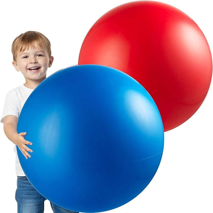 Jumbo 18-Inch Playground Balls (2 Pack, Red & Blue) - Giant Large Inflatable Rubber Kickball for Kids and Toddlers, Boys & Girls Backyard, Sports, Gym, Recess, Indoor & Outdoor Games w/Pump