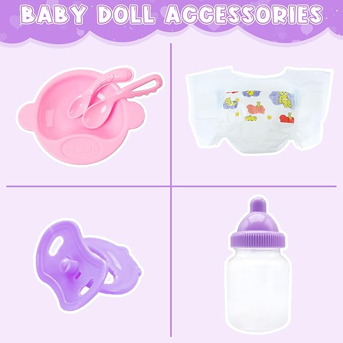 UNICORN ELEMENT Baby Doll Accessories Doll Diaper Bag Set with 14-16 Inch Doll Clothes Set Included Bottles, Pacifier, Diaper, Headband Best Gift for Kids