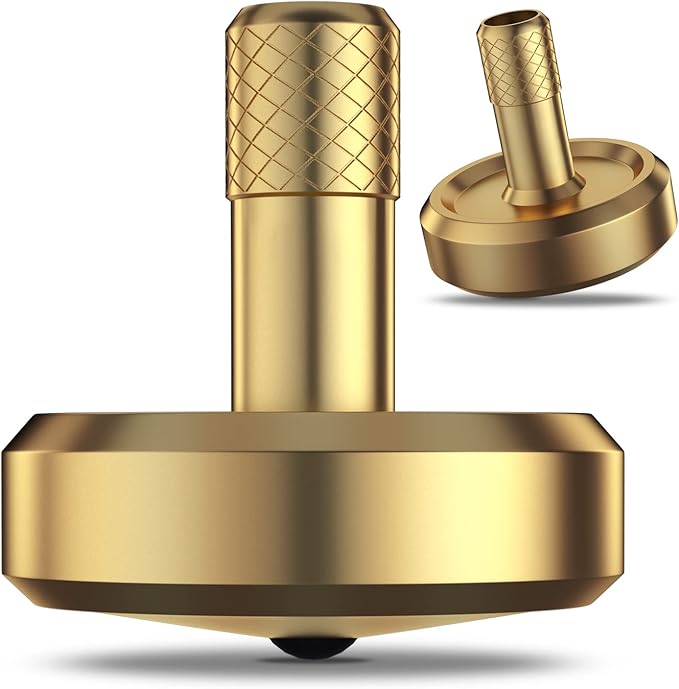 DjuiinoStar Ruby Tipped Brass Spinning Top, 5-10 Minutes by Twirling, CNC Machined from Solid Metal, High Precision Desk Toy, Great Gift Option DST-825