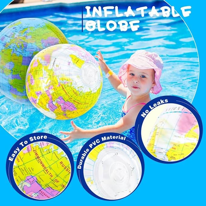 12 Pack 12 inches Inflatable Globe Blow up World Globe PVC Earth Beach Balls Pool Toys for Kids Swimming Pool Game Beach Playing or Teaching Toys