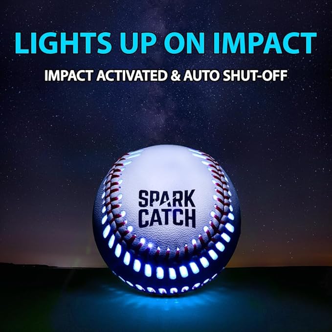 SPARK CATCH Light Up Baseball, Glow in The Dark Baseball, Sports Gear Accessories Gifts for Boys 8 9 10 11 12 13 14 15 Years Old, Kids Teens All Ages Gift Ideas