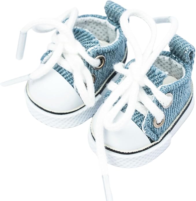 Mini Doll Shoes, 1 Pair Cute Lace Up Canvas Sneakers Compatible for 17cm/15cm Doll Shoes Toy Outfit Accessories (Blue)