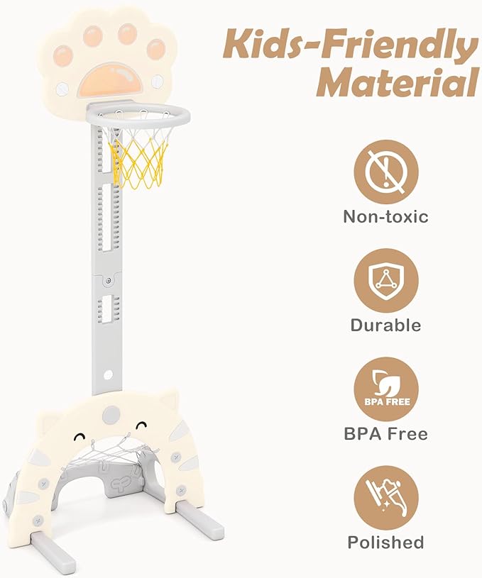 OLAKIDS Toddler Basketball Hoop, 3 in 1 Height Adjustable Kids Sports Activity Center Indoor Outdoor with Soccer Goal Golf Ball and Club, Baby Toy Game Play Set Gifts for Boys Girls