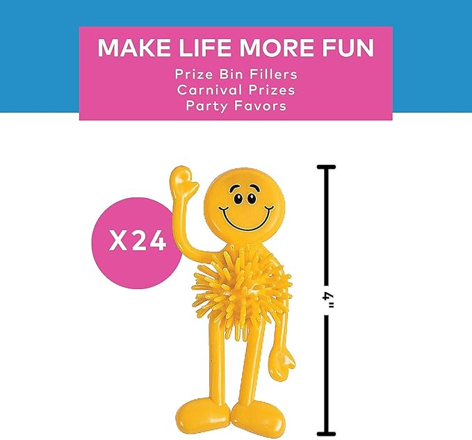 Fun Express Neon Smile Face Bendable Porcupine Toys - Bulk Set of 24 - Party Favors and Giveaways