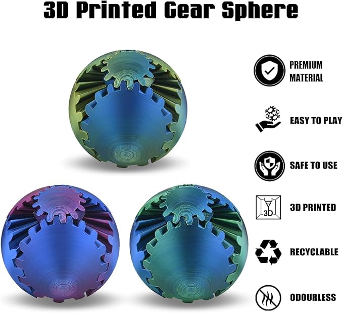 Gear Sphere, 3D Printed Gearsphere - The Steampunk Whirling Wonder Fidget Gear Ball, Gearsphere Cube Fidget Toy for Office and Home, Stress Relief Cool Stuff Toys Gift for 3+ Kids Adult (Purple)