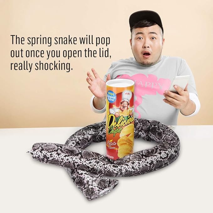 Snake in A Can Prank, Novelty Snake Trick Toy, Original Snake in A Potato Chip Can Prank, Funny Pranks Joke Jump Out for Spring Party Supplies April Fools Day and Halloween Party Decoration