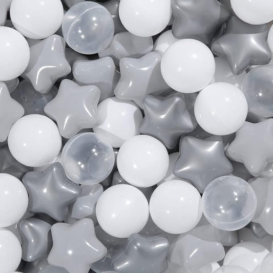 TRENDPLAY Star Ball Pit Balls for Toddlers -50 100 200 Count Star Balls Different Shapes, Non-Toxic Plastic Balls for Safe Play, Boys Girls Festival Party Decoration