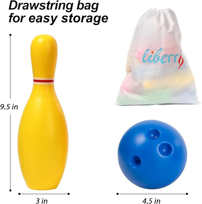 Liberry Kids Bowling Set, 10 Plastic Toy Bowling Pins & 2 Balls, Toddler Indoor Outdoor Sports Games, Educational Birthday Gifts for Boys Girls Ages 2 3 4 5 (Multicolor)