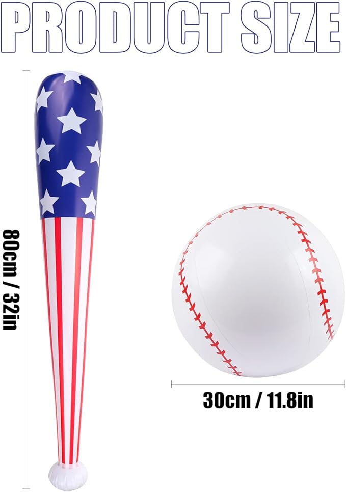 4 Pcs American Flag Inflatable Baseball and Baseball Bat,Blow Up Baseball Bat Beach Ball,Sports Theme Baseball Party Favors for Kids Adult Pool Beach,Sports Game Birthday Carnival Decor Photo Props