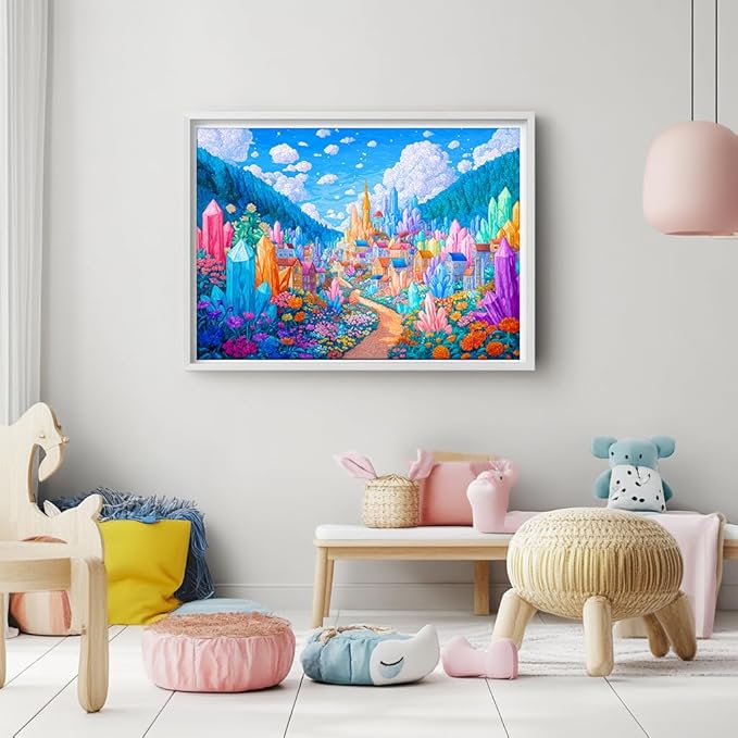Bgraamiens 1000 Piece Jigsaw Puzzles for Adults – Magic Kaleidoscopic Geodes City – Vibrant Fantasy Challenge with Crystals and Flowers – Colorful Relaxation Gift