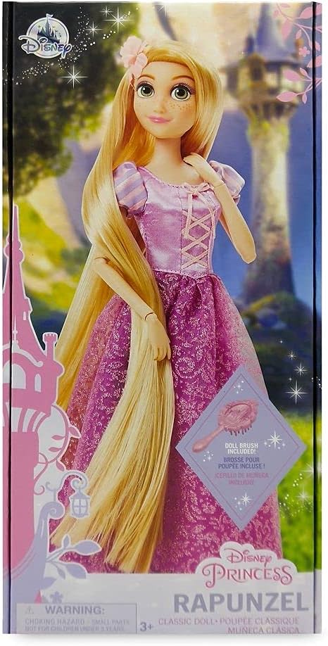 Disney Store Official Princess Classic Doll (Rapunzel from Tangled), 11 Inches, Includes Brush with Molded Details, Fully Posable Toy in Classic Outfit - Disney Princess Toys
