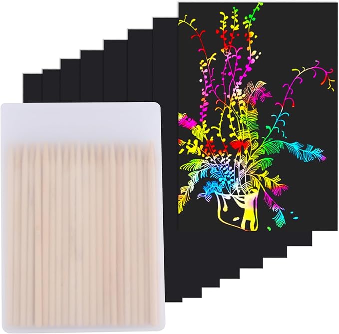 Cityrosy Scratch Art Paper Rainbow Sets 100 Pcs-Black Magic Scratch Off Craft Set Classroom Supplies Kits for Age 3-12 Kids Party Games Birthday Gifts Easter Basket Stuffers