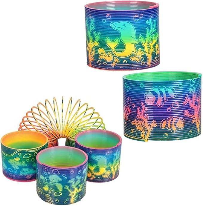 The Dreidel Company Aquatic Animal Print Coil Spring, Aquatic Print Coil Magic Springy Toy for Kids, Party Favor, Birthday Parties, Carnival Prizes, Goody Bag Filler, 3" (2-Pack)