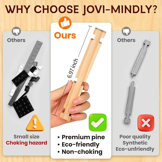 Jovi-mindly＆Notchies 107 Pcs Wooden Blocks Toys with Door and Windows,Classic Old Fashioned Toys,Wooden Building Blocks for Kids Ages 4-8 Boys and Girls,Easter Toys Gifts(No Printed Manual)