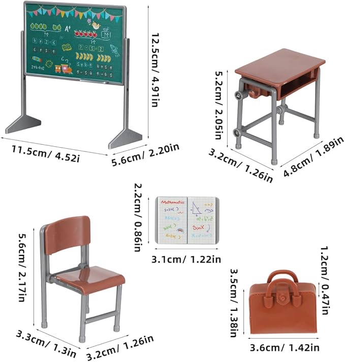 TOYANDONA 13pcs Miniature School Supplies - Doll School Supplies Mini Dollhouse Accessories Include Desk Chair Set Doll Schoolbag Blackboard Book for Miniature Classroom Furniture