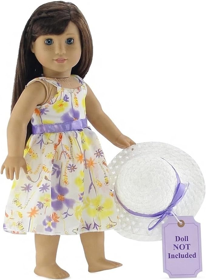 Emily Rose 18 Inch Doll Easter Spring Dress with Hat Chiffon Floral Sundress Outfit – Summer Dress & Matching Hat – Doll NOT Included – Fits American Girl Our Generation