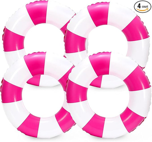 Whaline 4Pcs Inflatable Swimming Float Toy Striped Swim Ring Fun Print Pool Lounger Tube for Summer Swimming Beach Party