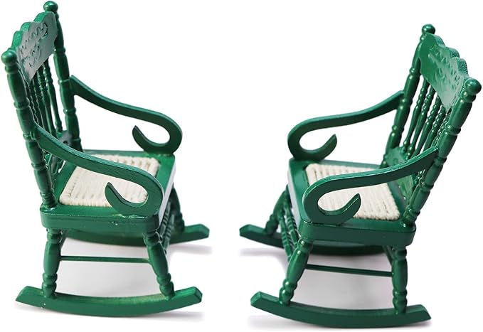 Dollhouse Miniature Rocking Chair 1:12 Scale Wooden Furniture Accessories Tiny Mini House Home Outdoor Decoration Model Living Room Scene Christmas Craft Displays (Green)