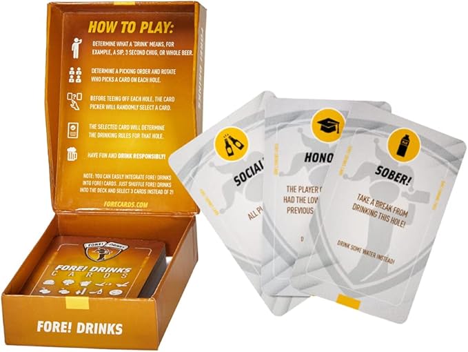 Fore! Drinks On Course Golf Game – Fun Playing Cards – Golf Card Games for Parties – 52 Card Deck for Hilarious Challenges – Outdoor Games for Adults and Family Fun