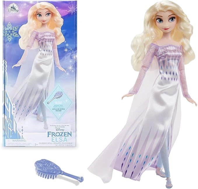 Disney Store Official Princess Classic Doll (Elsa from Frozen 2), 11 Inches, Includes Brush with Molded Details, Fully Posable Toy in Classic Outfit - Disney Princess Toys