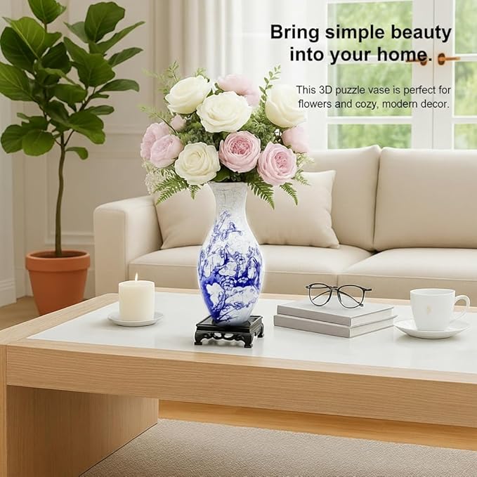 3D Puzzle Vase for Adults, 160 Piece Unique Flower Vase, Crafts for Adults, Home Decor Gift for Flower Arrangements (Plum Blossom)