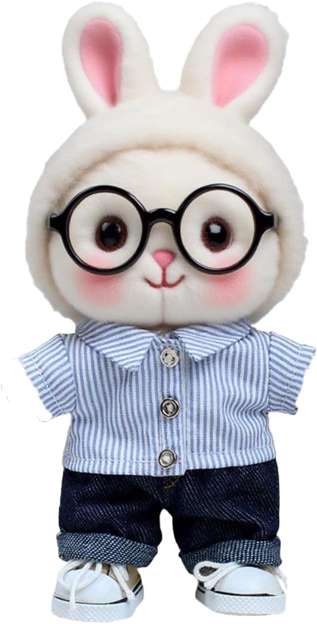 17cm Doll Clothes - 4pcs 17cm Doll Outfit - 17cm Doll Accessories,Boys and Girls Stylish Adorable Dolls Clothes Accessories,Glasses+Clothe+Pants+Shoes(Style-A)