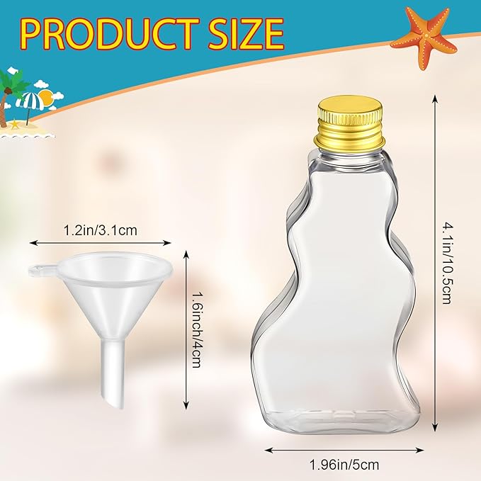 Nuenen 50 Pcs Sand Art Bottles Bulk with Funnels Plastic Wave Shaped Sand Art Containers for DIY Craft Party Supplies(Gold Lid)