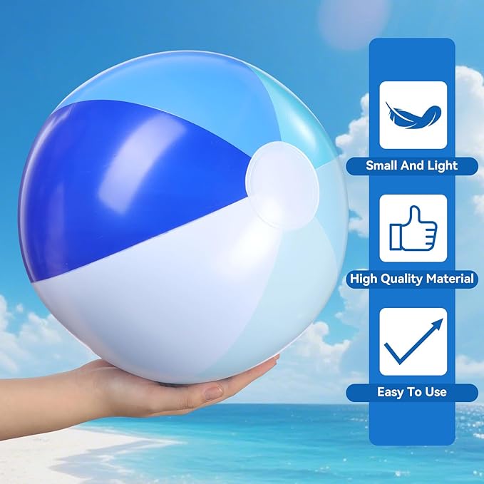Realspring 12 Pcs Pastel Inflatable Beach Balls Kids Bulk Blue Stripe Jumbo Big Beach Balls Pool Floating Toys for Adults Water Games Baby Shower Birthday Summer Swimming Party Decor Favor(18 Inch)