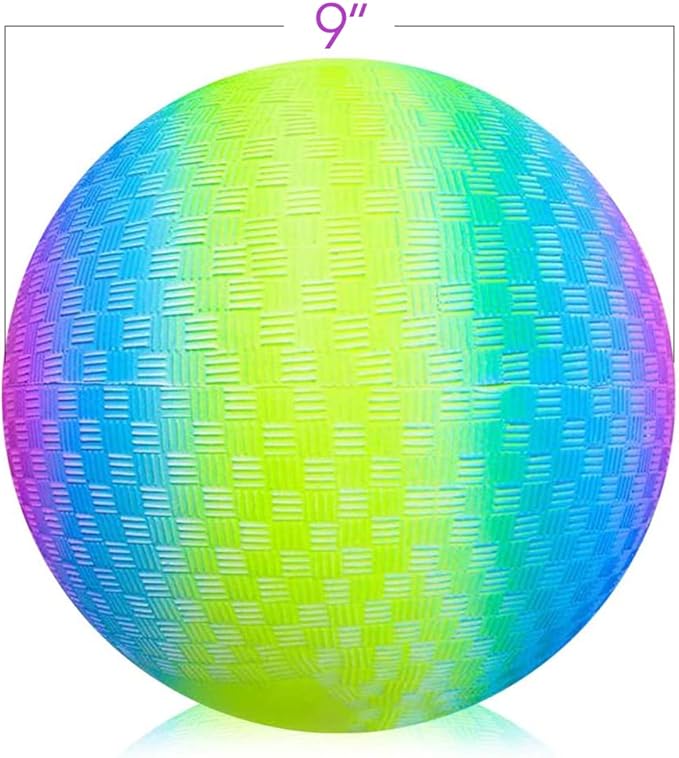 ArtCreativity Rainbow Playground Ball for Kids with Hand Pump, Bouncy 9 Inch Kick Ball for Backyard, Park, and Beach Outdoor Fun, Beautiful Colors, Durable Outside Play Toys for Boys & Girls